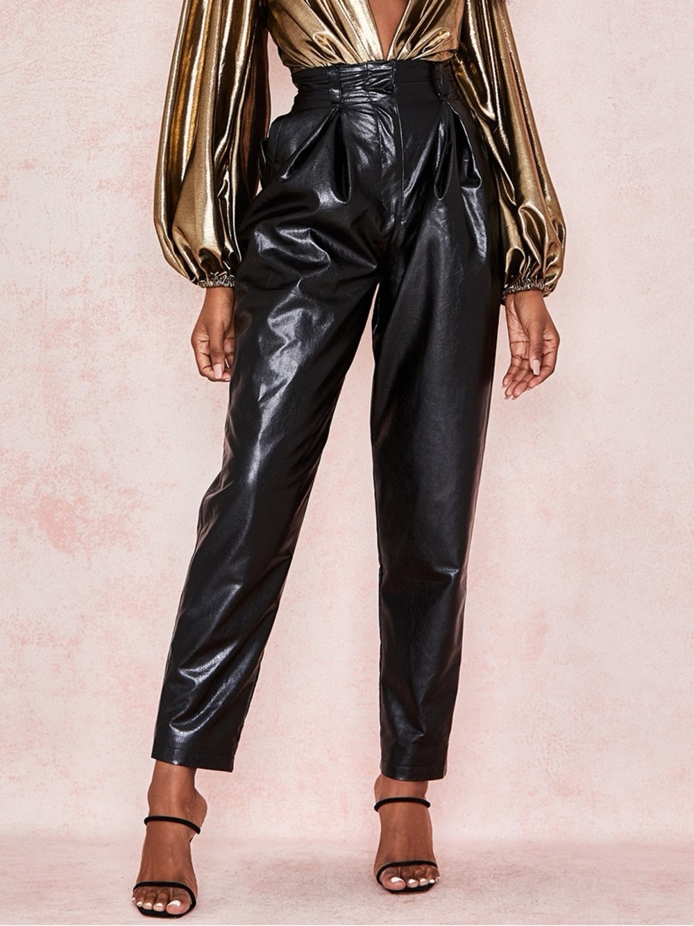 NWT House Of CB Milly Black Vegan Leather Peg Trousers